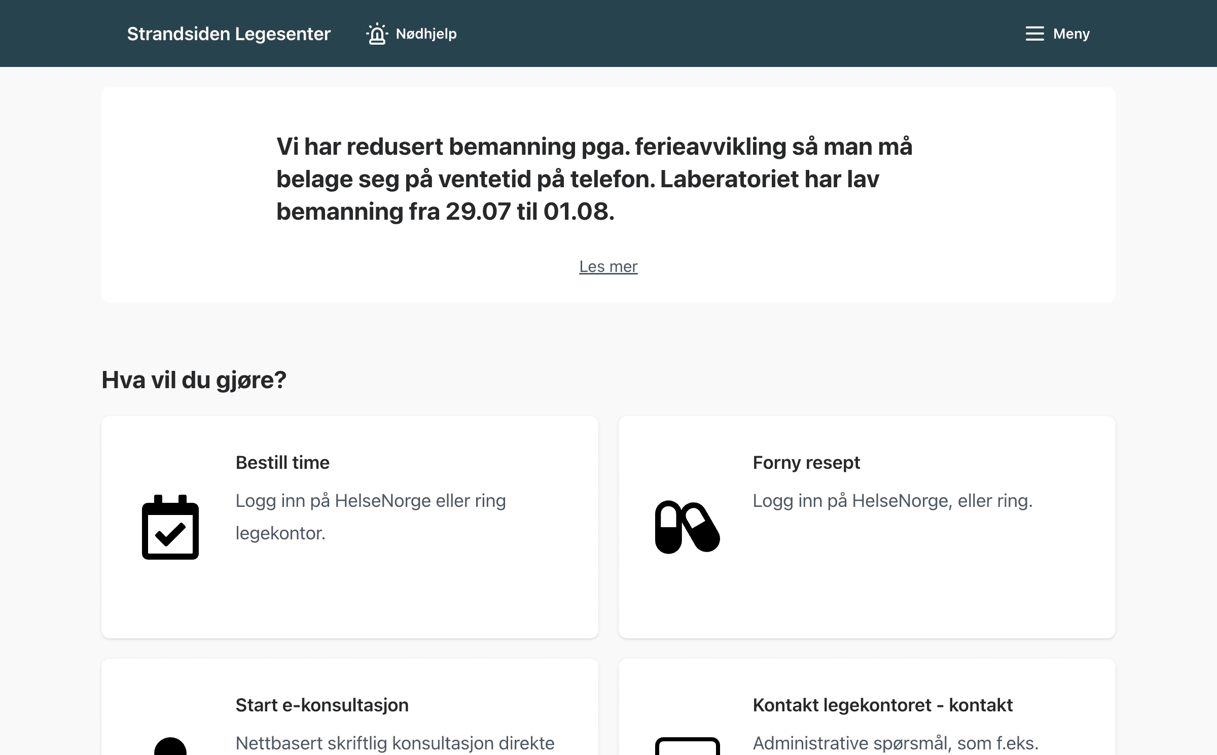 Screenshot of strandsidenlegesenter.no
