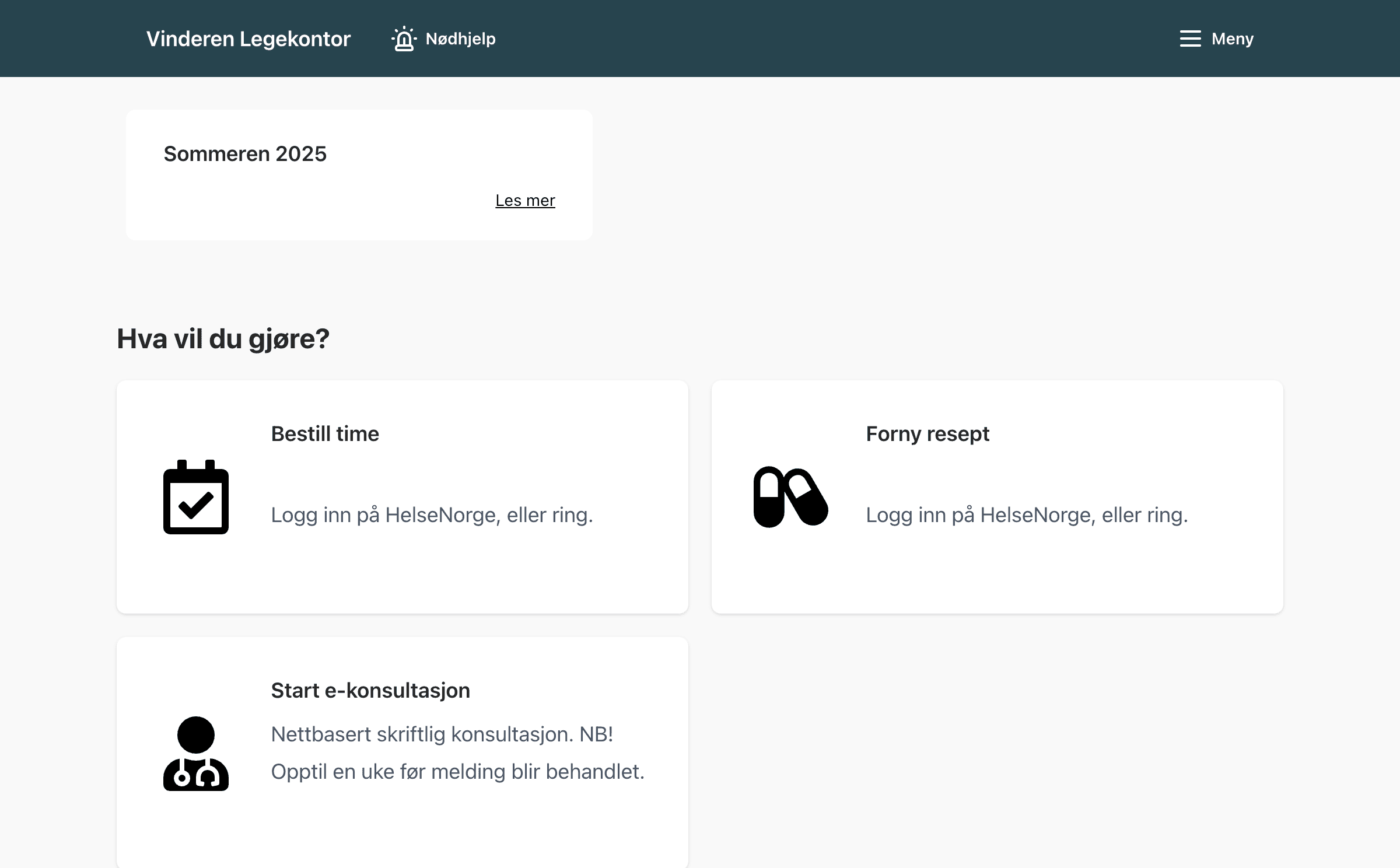 Screenshot of vinderenlegekontor.no